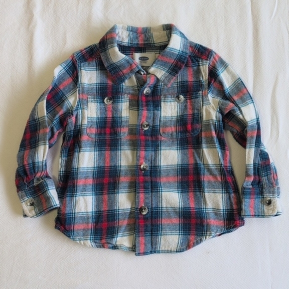 old navy blue plaid cotton flannel button down shirt 2T toddler boys - Picture 1 of 5